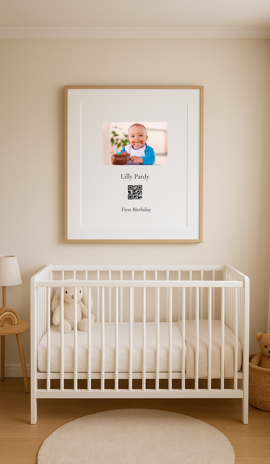 Half portrait memory with scannable QR code